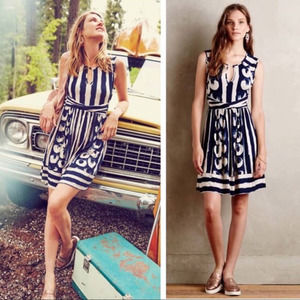 Maeve Blue and White Patterned Mini Dress